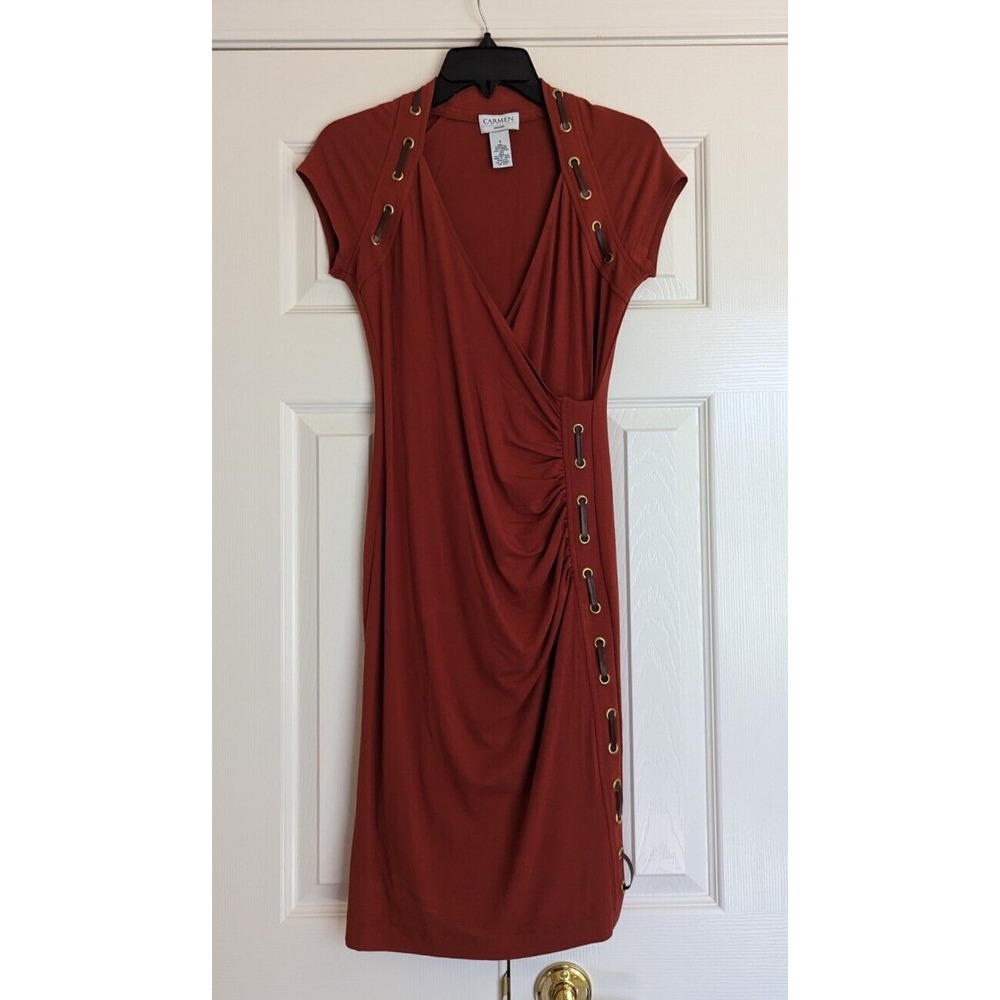 Carmen Marc Valvo Women Size Small Terracotta  Stretch Sheath Dress